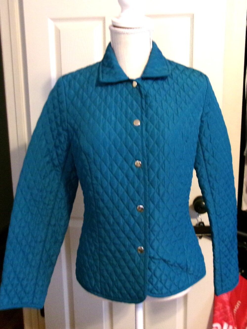 TARA JONES Teal Lightweight Quilted Snap-Front Jacket Size 6